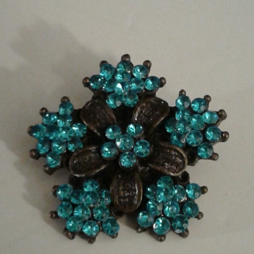 Blue Star Flower Rhinestone Brooch